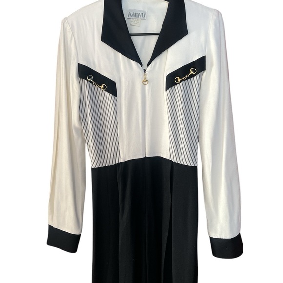 Vintage 80’s Horsebit Collared Black/White Jumpsuit Size 4 - Picture 2 of 6
